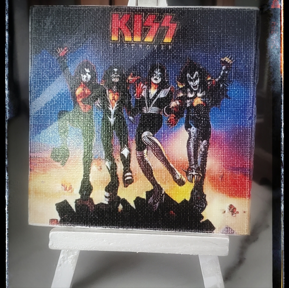 custom kiss destroyer cover 4x4 inches printed canvas with easel